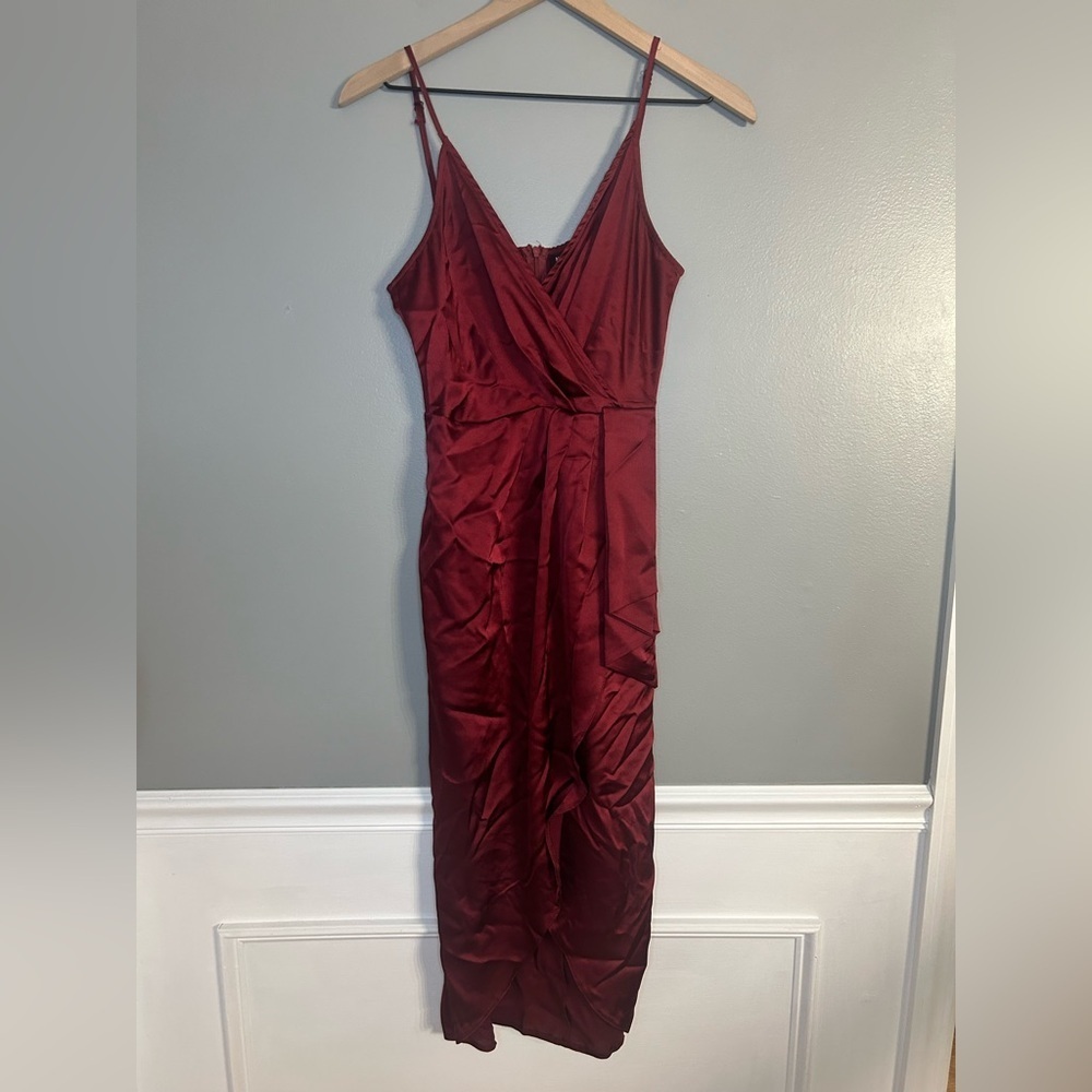 Nasty Gal Burgundy Love at First Sight Wrap Dress, Size 6 - Picture 5 of 11